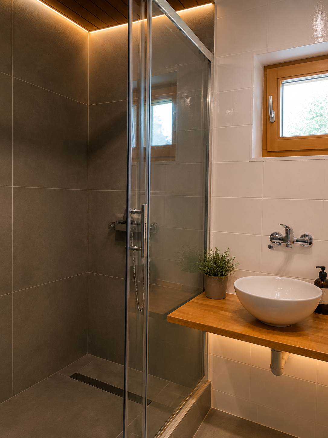 Modern bathroom with rainfall shower