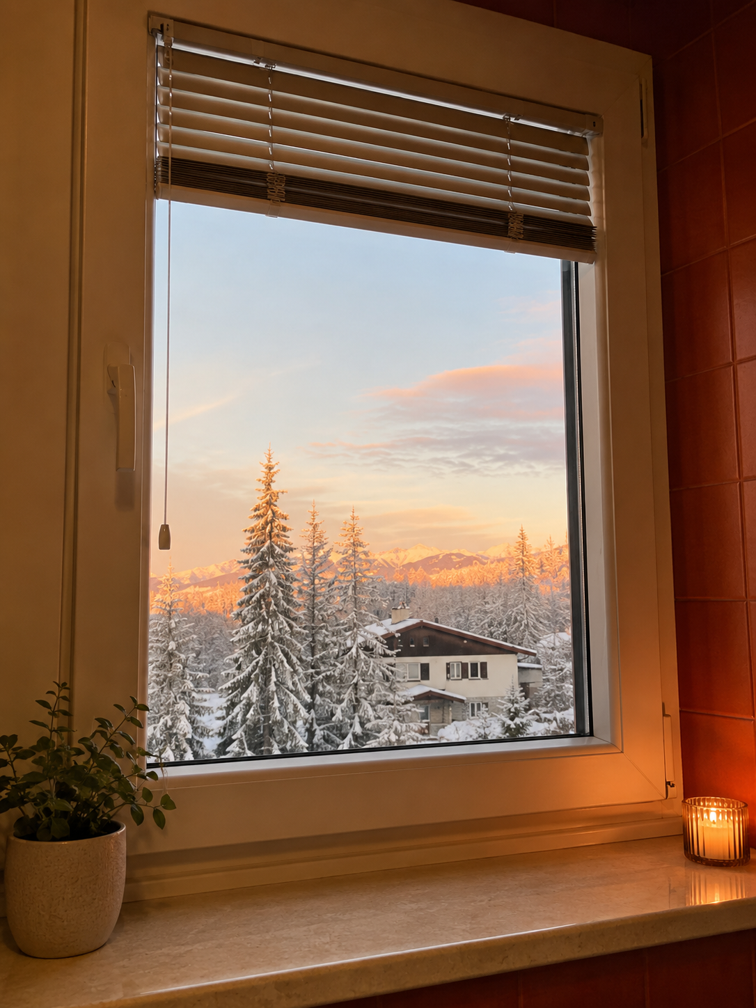 Sunset view through the window